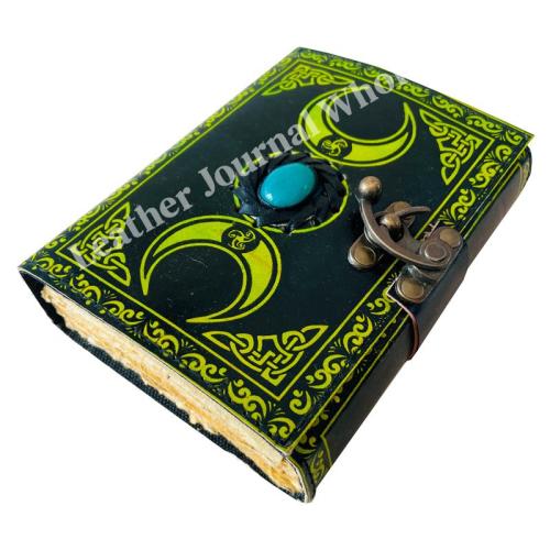 Triple Crescent Moon Witches Handmade Leather Journal Grimoire Spell Book Of Shadows