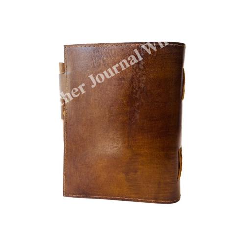 Handmade Vintage Embossed Genuine Leather Journal Notebook with Green Stone Button, Antique Metal Lock, Floral Design Diary for Writing, Sketching, Travel Notes, Gifts & Wholesale