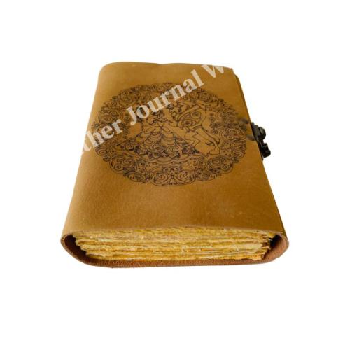 Engraved Tan Leather Journal Vintage Floral Mandala Design Blank Deckle Edge Pages Writing Notebook for Travel Diary Sketching Spiritual Journaling and Unique Gift
