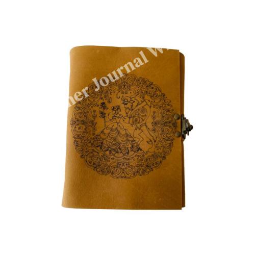 Engraved Tan Leather Journal Vintage Floral Mandala Design Blank Deckle Edge Pages Writing Notebook for Travel Diary Sketching Spiritual Journaling and Unique Gift