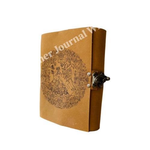 Engraved Tan Leather Journal Vintage Floral Mandala Design Blank Deckle Edge Pages Writing Notebook for Travel Diary Sketching Spiritual Journaling and Unique Gift