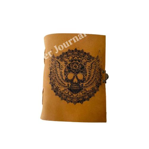 Winged Skull Leather Journal Vintage Embossed Cover Blank Deckle Edge Pages Gothic Writing Notebook for Art Sketching Journaling Travel Notes and Unique Gift