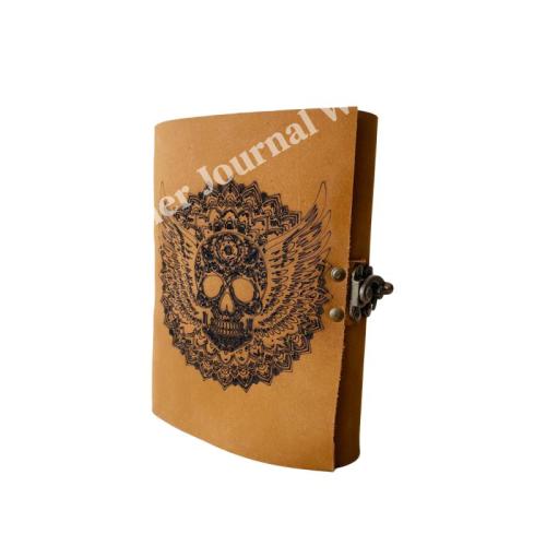 Winged Skull Leather Journal Vintage Embossed Cover Blank Deckle Edge Pages Gothic Writing Notebook for Art Sketching Journaling Travel Notes and Unique Gift